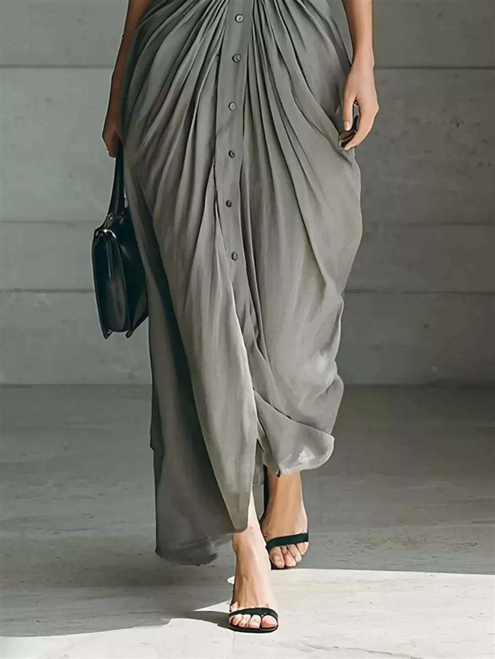 Full Size Button Front Ruched Shirt Maxi Dress Plus Size, image 6