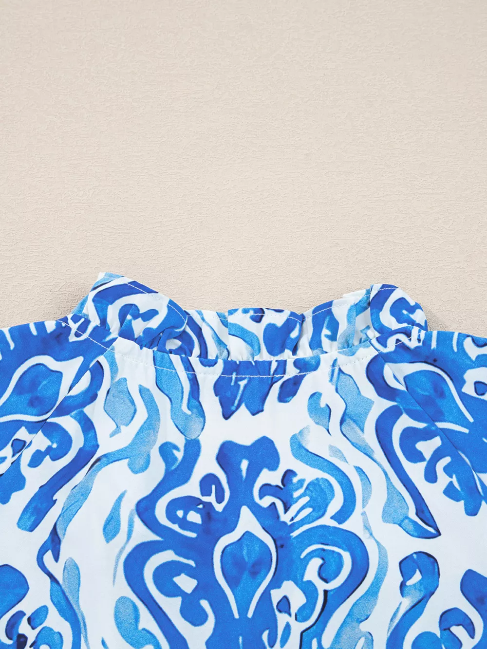 Printed Tie Split Neck Button Front Puff Sleeve Shirt, image 6