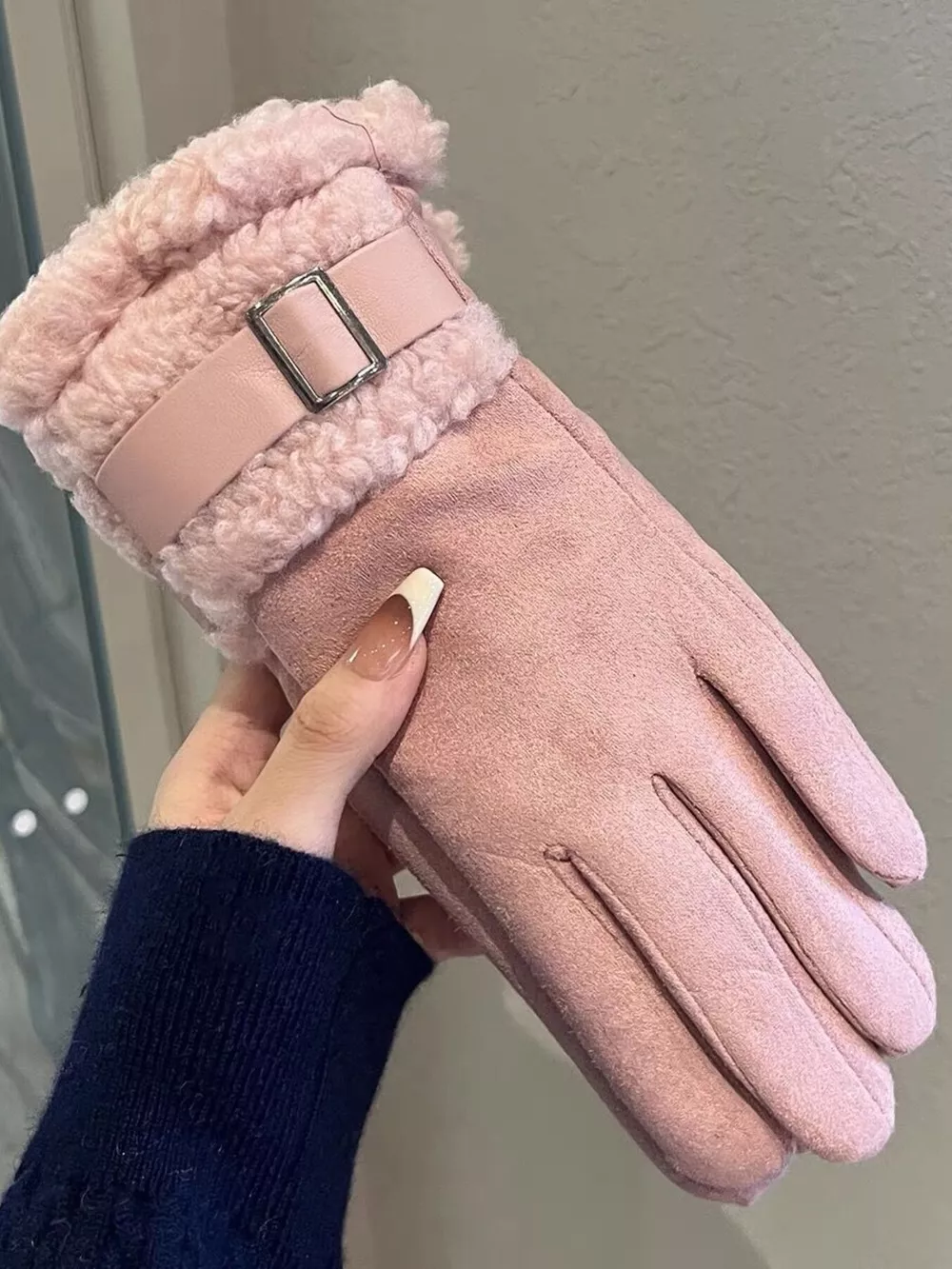 Suede Gloves with Fur Cuff, image 7