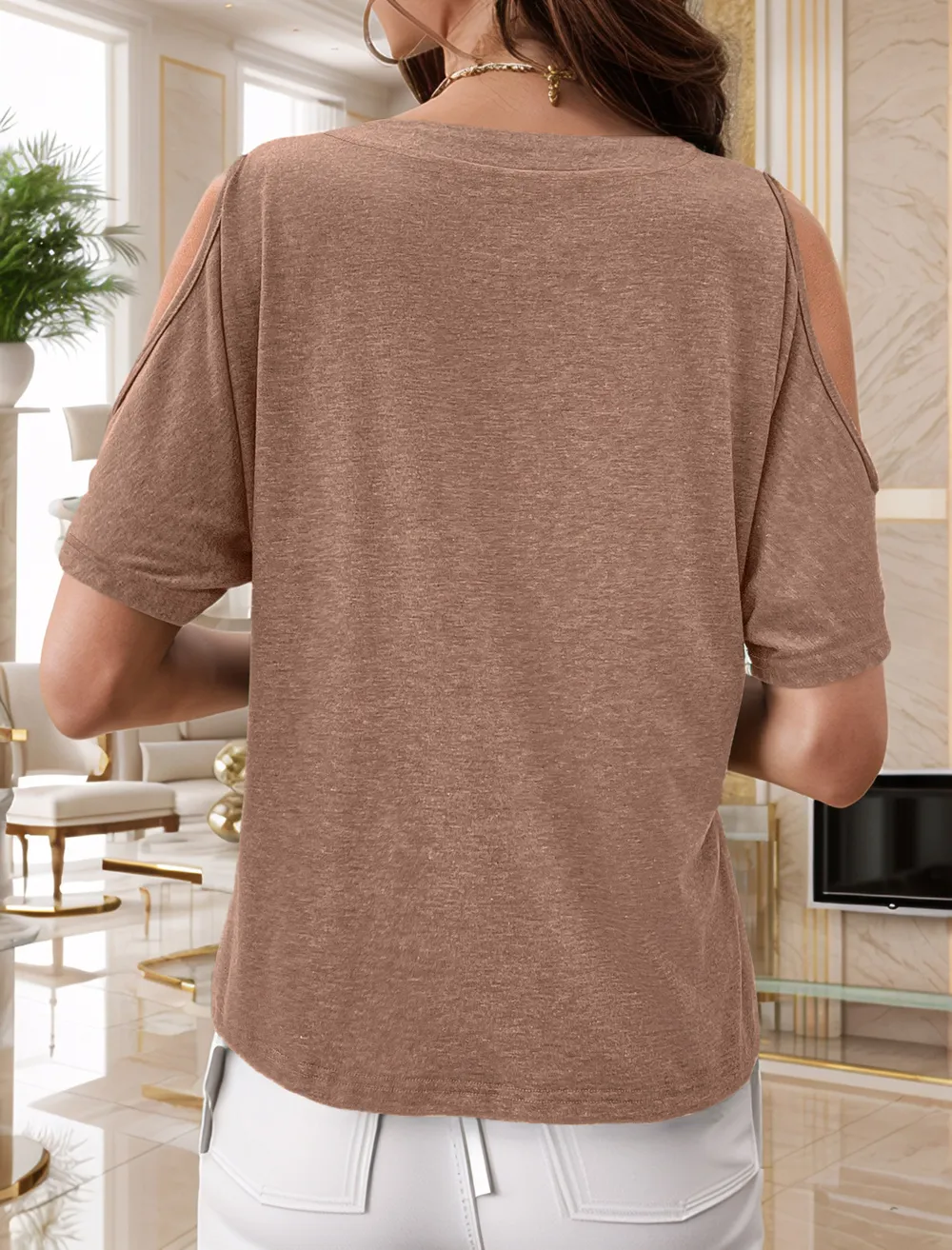 Full Size Cold Shoulder Button Front T-Shirt Plus Size, image 14