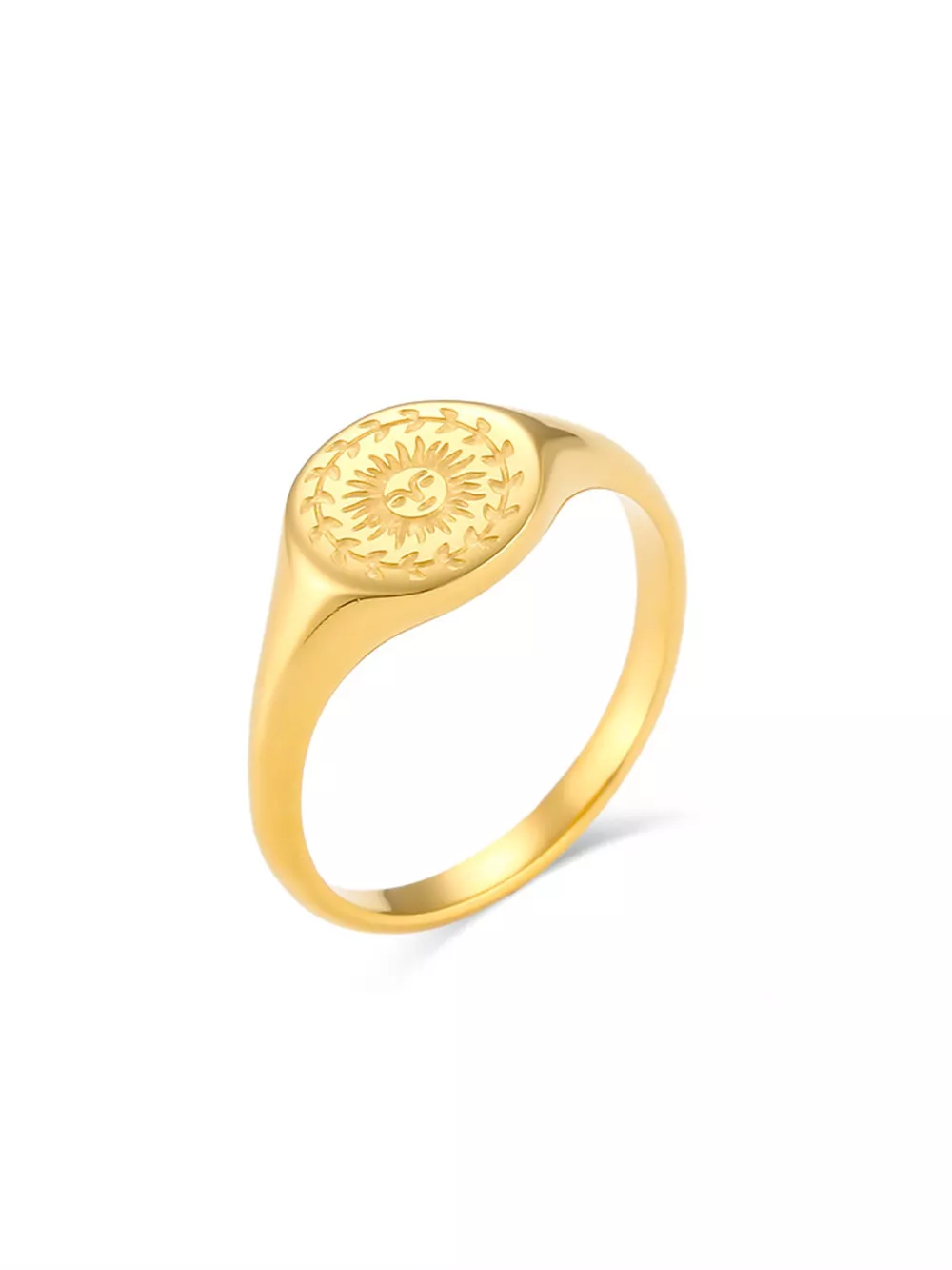 18K Gold-Plated Sun Motif Signet Ring, image 2