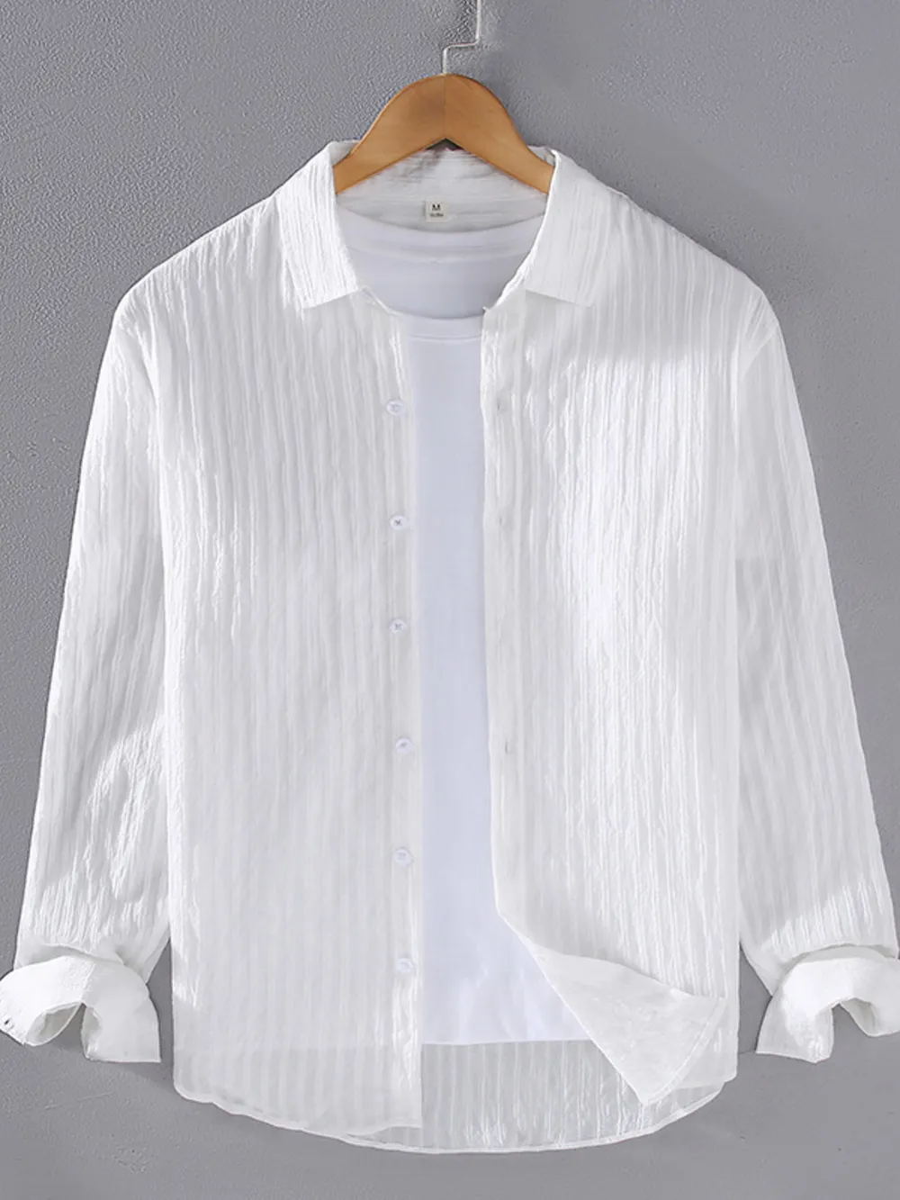 Men's Plus Size Textured Button Up Long Sleeve Shirt, image 3