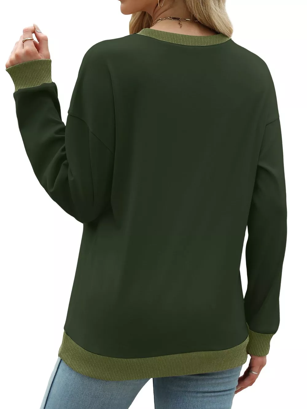 Contrast Trim Crew Neck Casual Sweatshirt, image 8