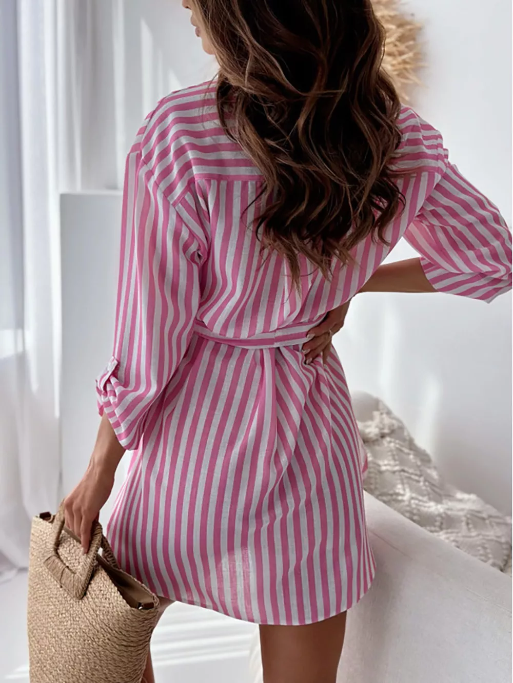 Printed Long Sleeve Tie Waist Oversized Shirt, image 14