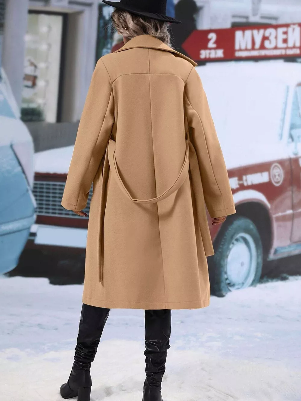Double-Breasted Lapel Collar Overcoat, image 10