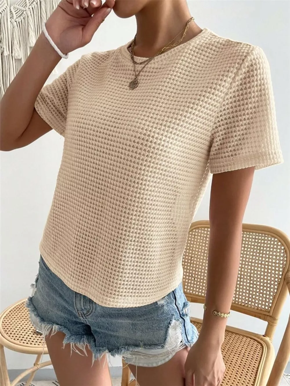 Waffle Knit Short Sleeve T-Shirt, image 7