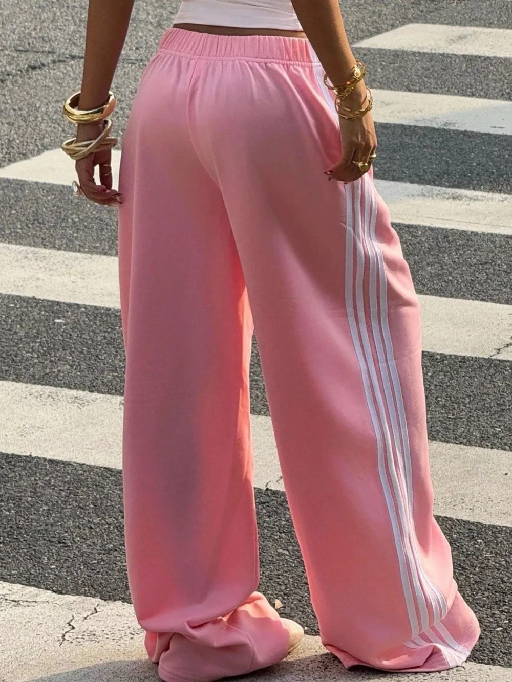 High-Waisted Wide-Leg Track Pants with Side Stripes, image 7