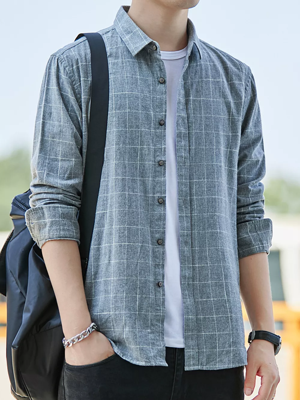 Men's Full Size Plaid Long Sleeve Shirt Plus Size, image 2