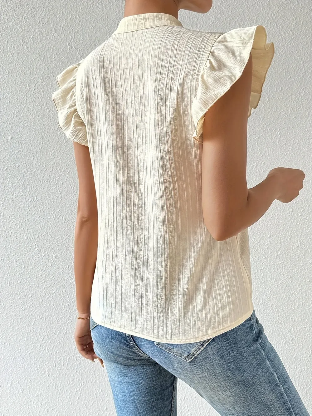 Embroidered Cap Sleeve Notched Blouse, image 4