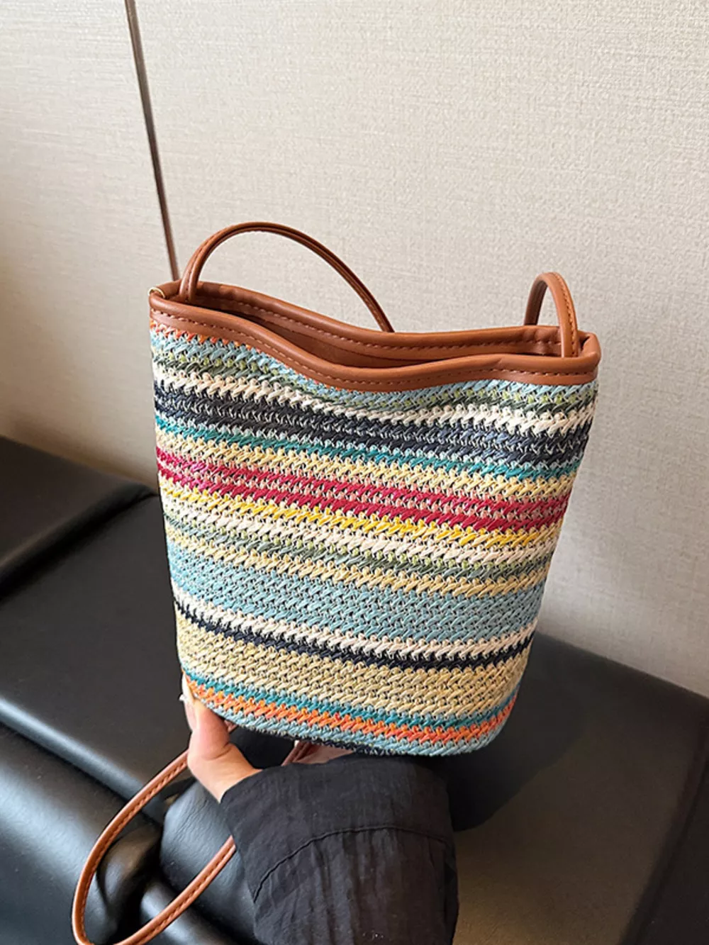 Woven Striped Crossbody Bag, image 6