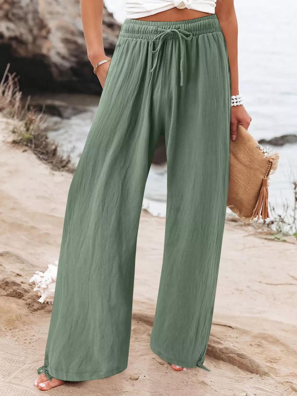Full Size Drawstring Wide Leg Pants Plus Size, image 12