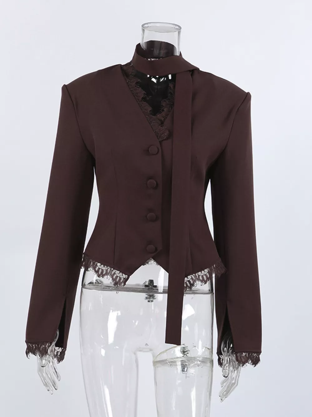 Lace Trim Button Up Blazer, image 9
