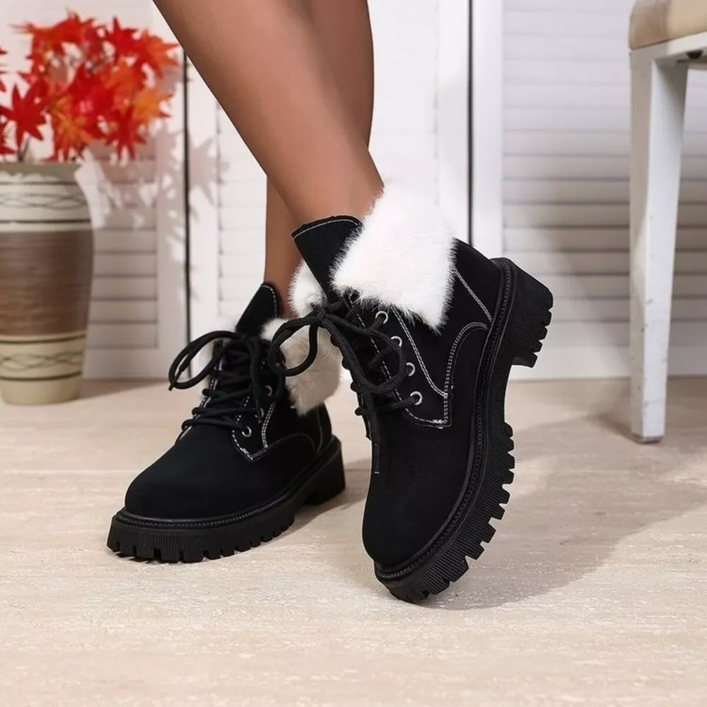 Lace Up Round Toe Block Heels Boots, image 3