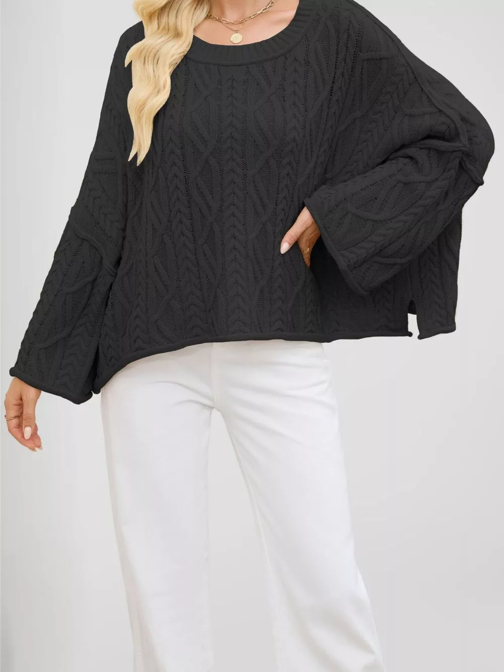 Cozy Cable Knit Drop Shoulder Oversize Sweater, image 8