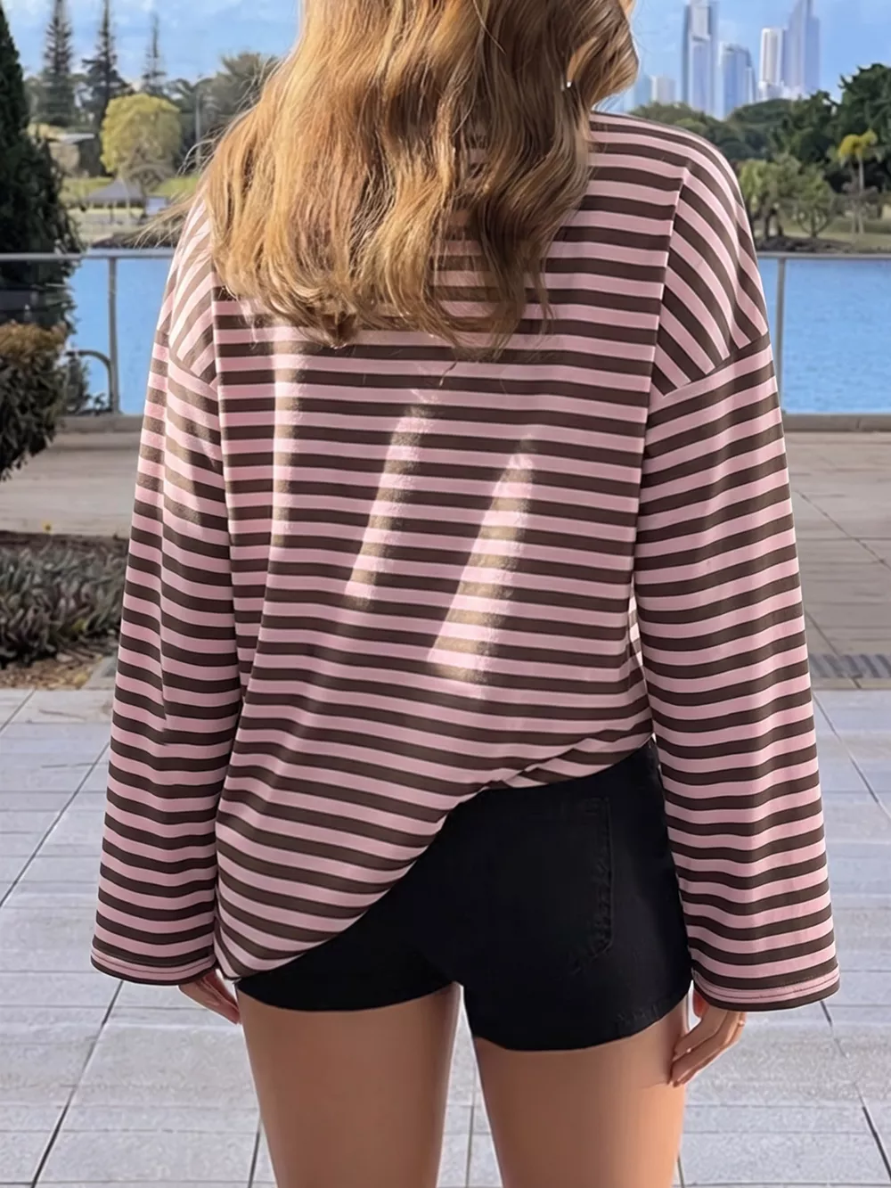 Vintage Striped Polo Collar Long Sleeve Top, image 5