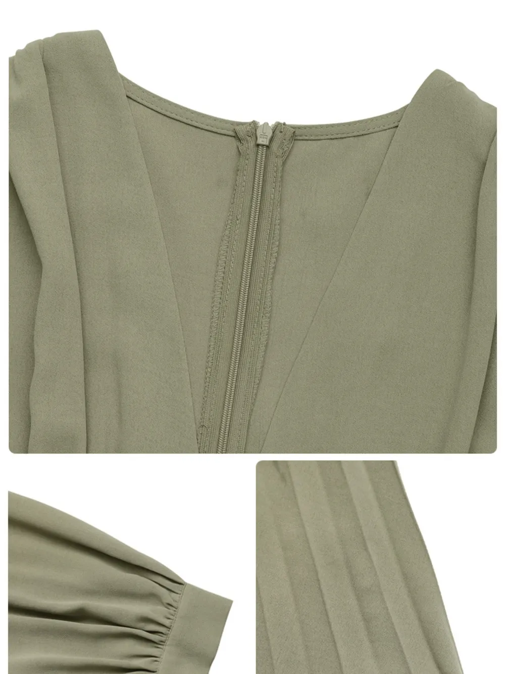 Pleated Long Sleeve V-Neck Dress, image 3