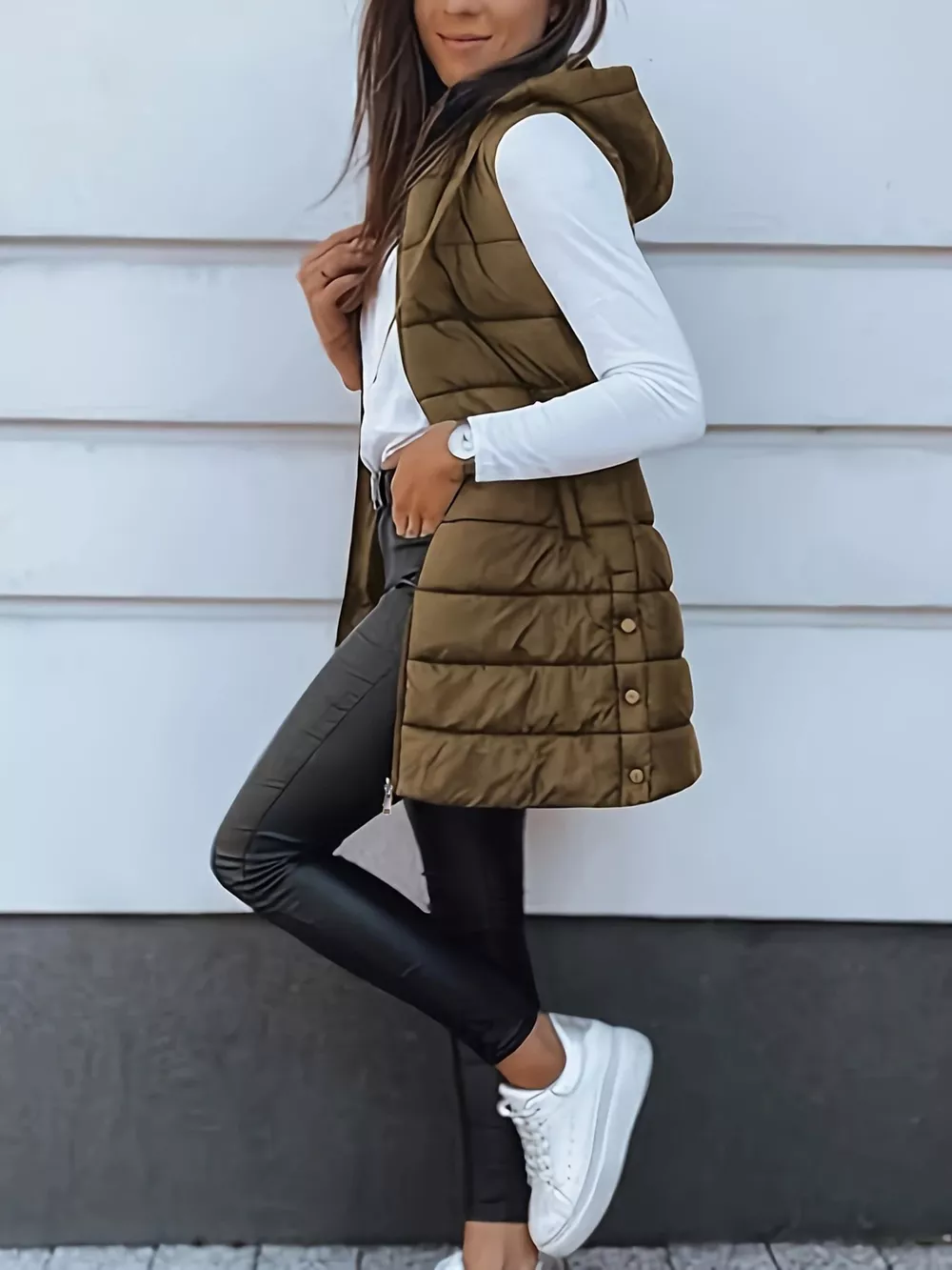 Zip Up Longline Hooded Puffer Vest Coat, image 10