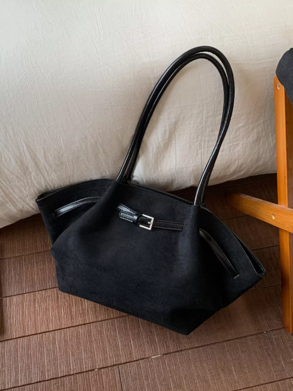 Solid Color Buckle Tote Bag, image 3
