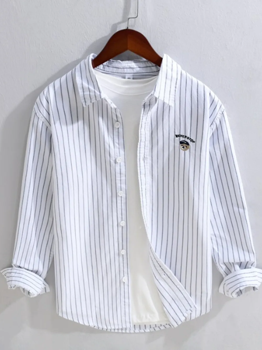 Men's Plus Size Striped Button Up Long Sleeve Shirt, image 2