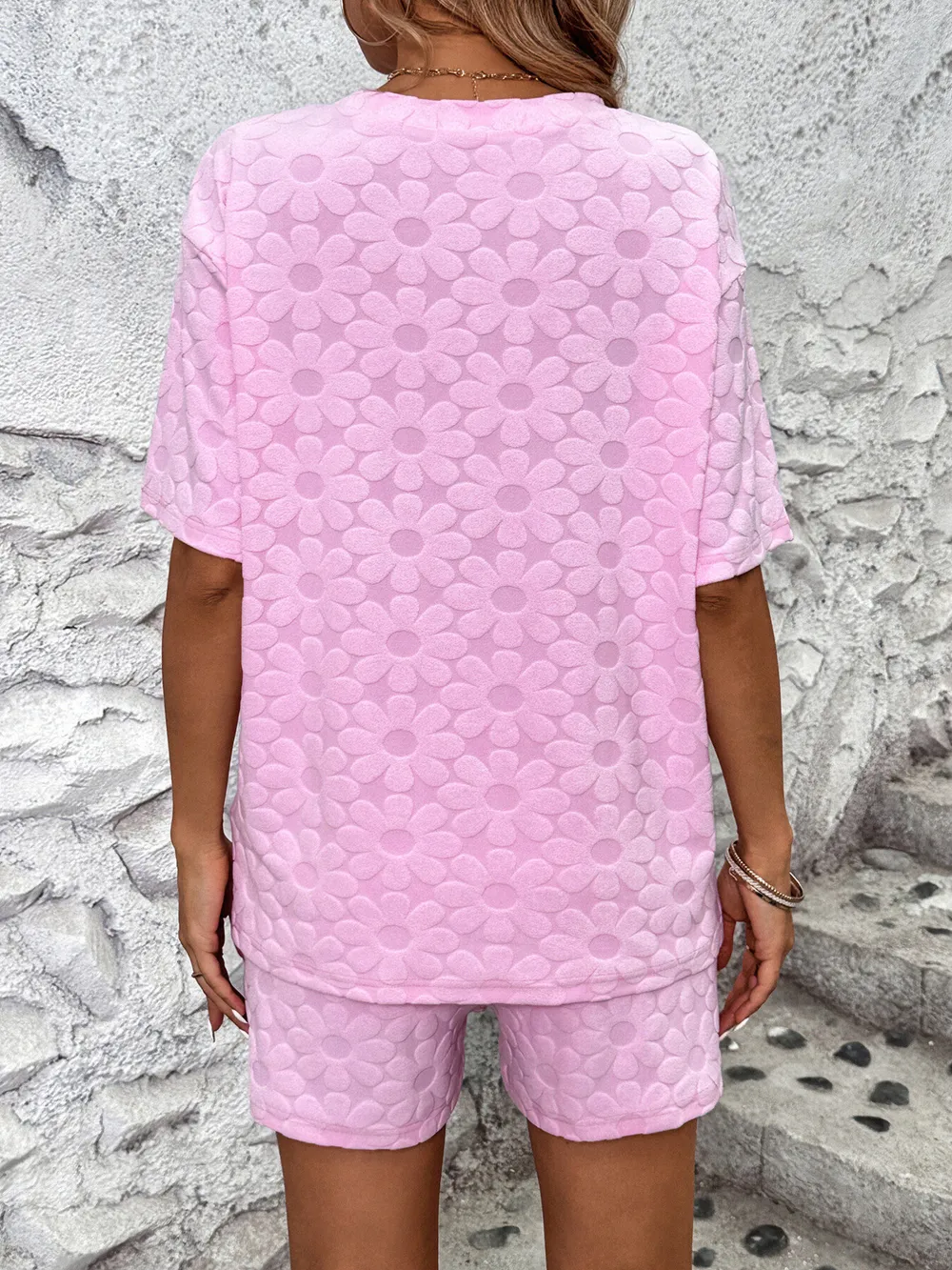 Flower Round Neck Top and Shorts Lounge Set, image 2