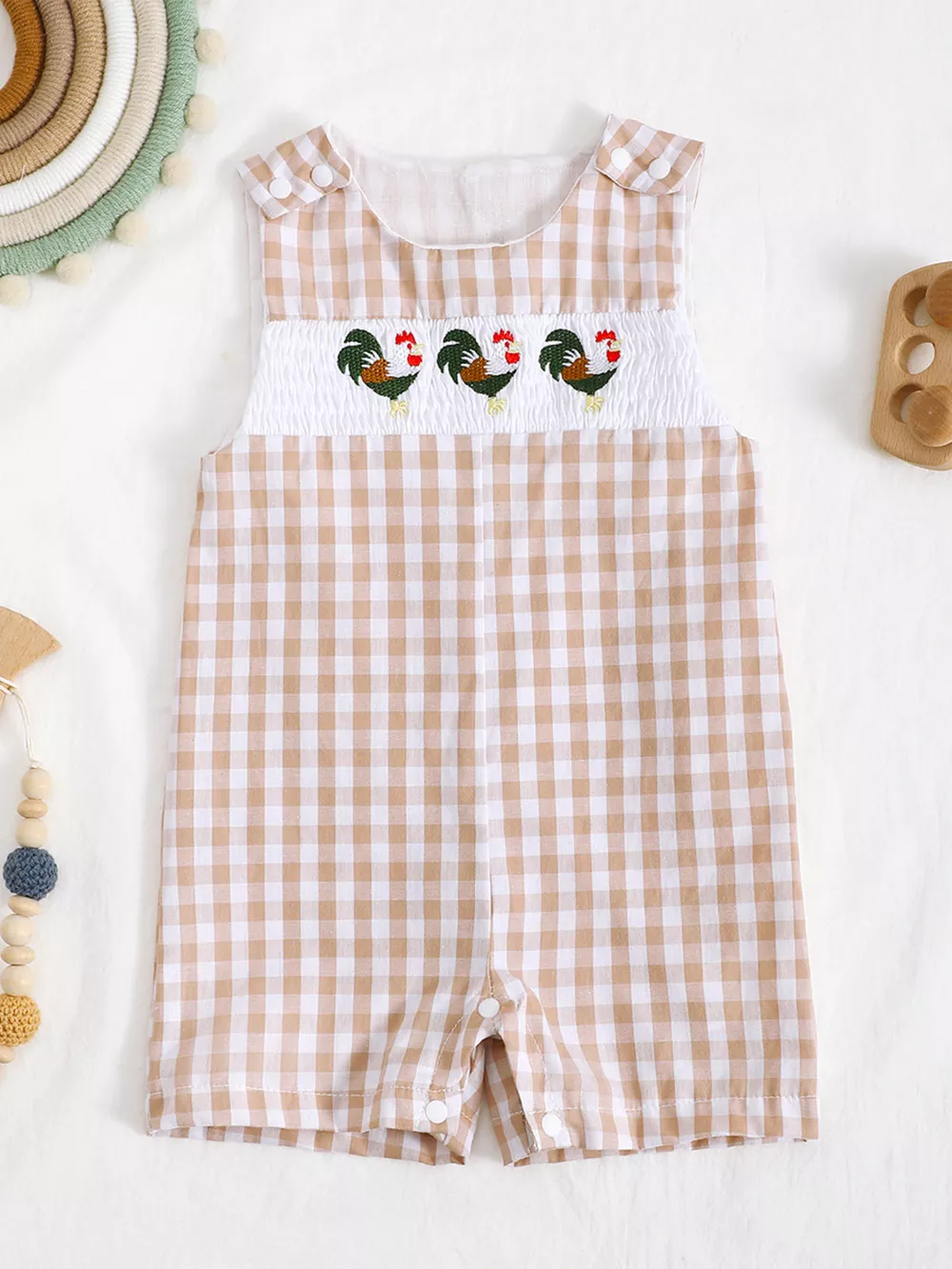 Children's Embroidered Plaid One-Piece Romper, image 7