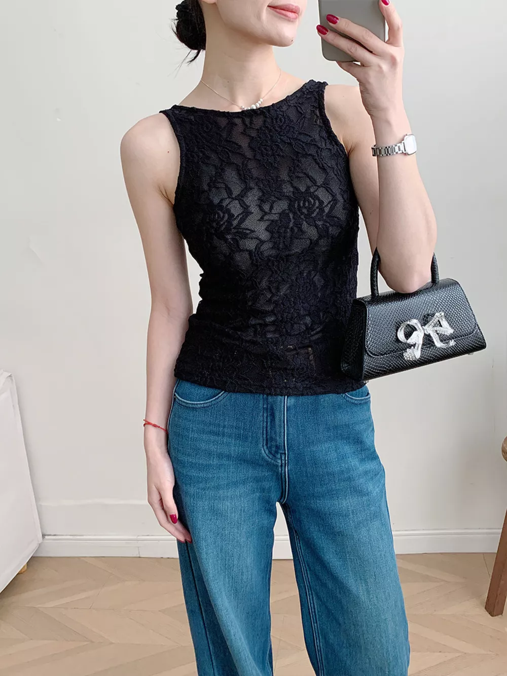 Lace Round Neck Long Sleeve Top, image 26