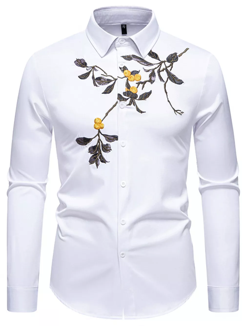 Men's Embroidered Floral Long Sleeve Shirt, image 5
