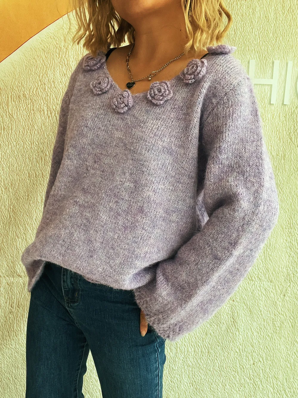 Flower V-Neck Long Sleeve Sweater, image 22