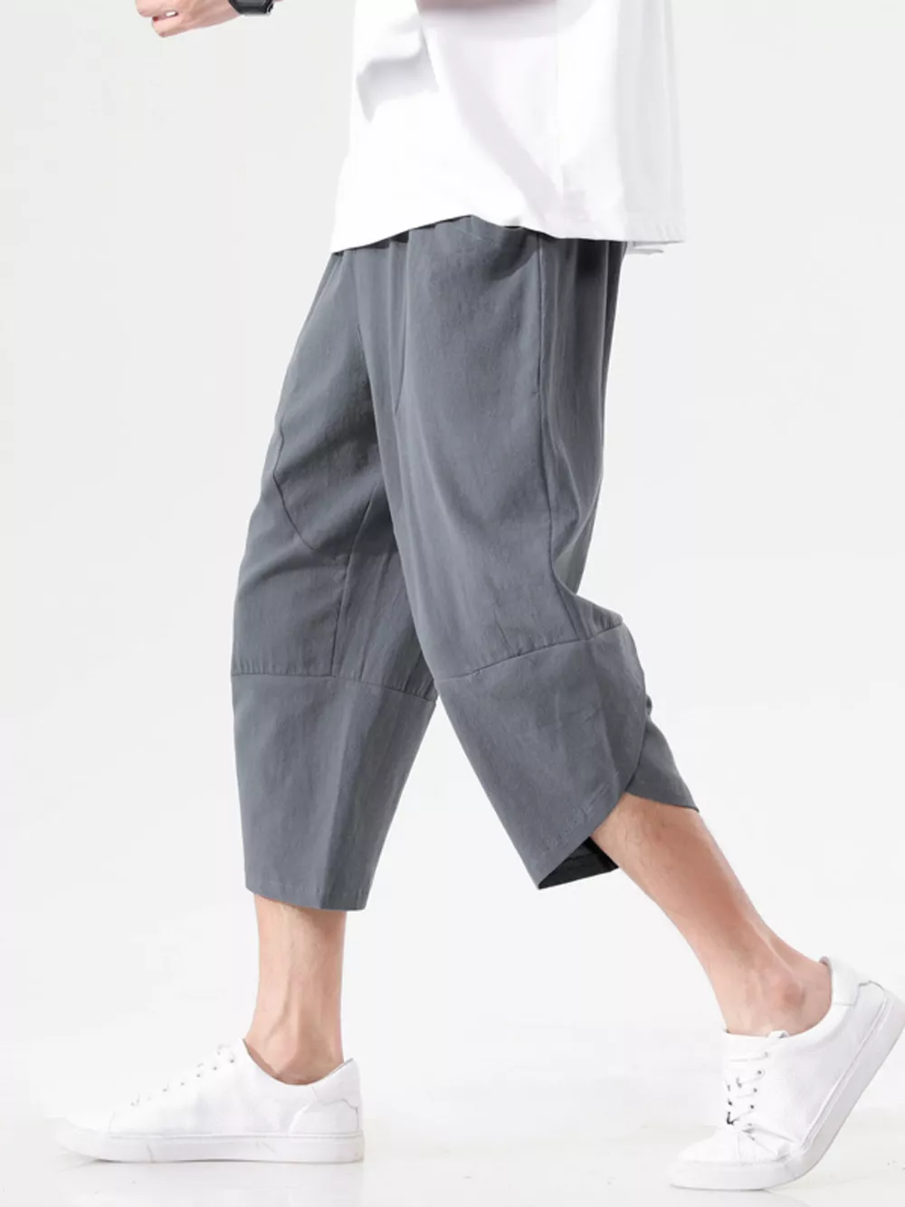 Men's Plus Size Casual Loose-Fit Cropped Harem Pants, image 6