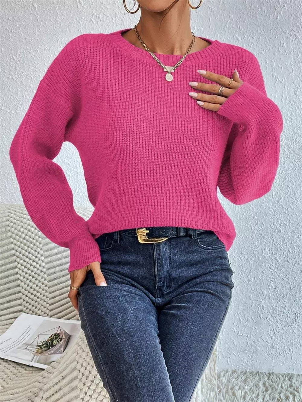 Ribbed Knit Dropped Shoulder Sweater, image 16