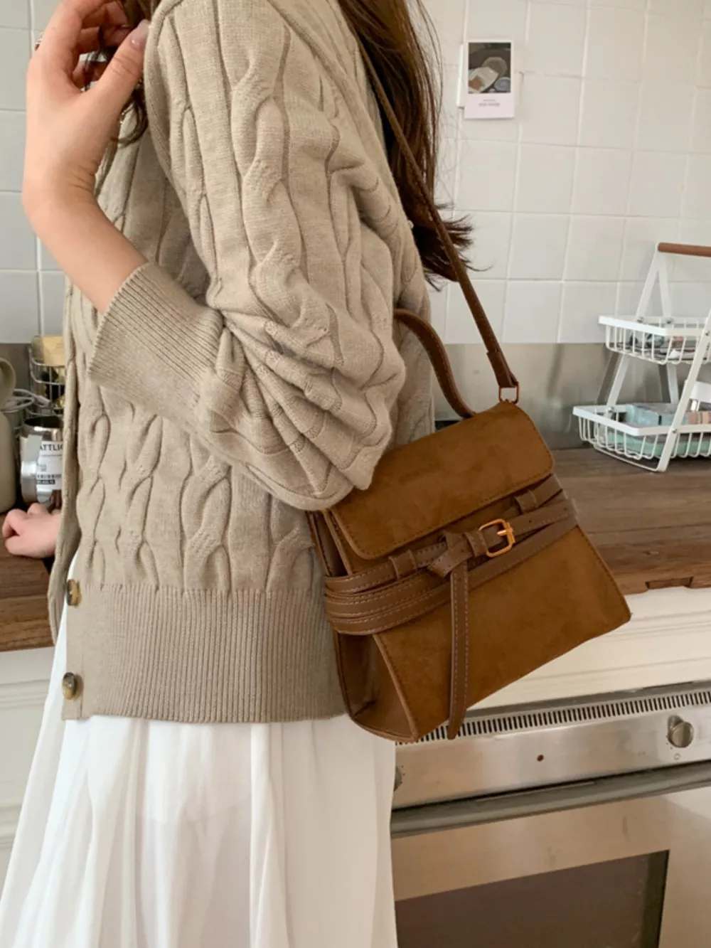 Suede Buckle Decor Crossbody Bag, image 10