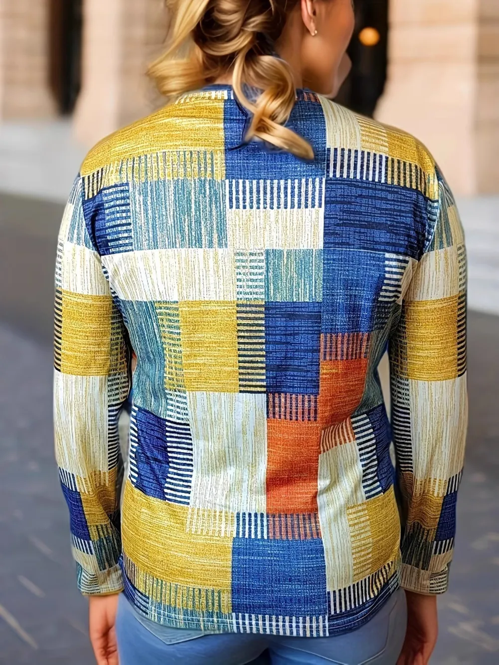 Color Block Zip Front Long Sleeve Top, image 3