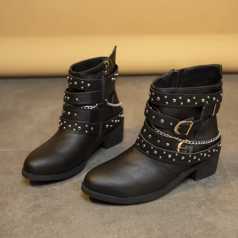 Round Toe Block Heels Boots