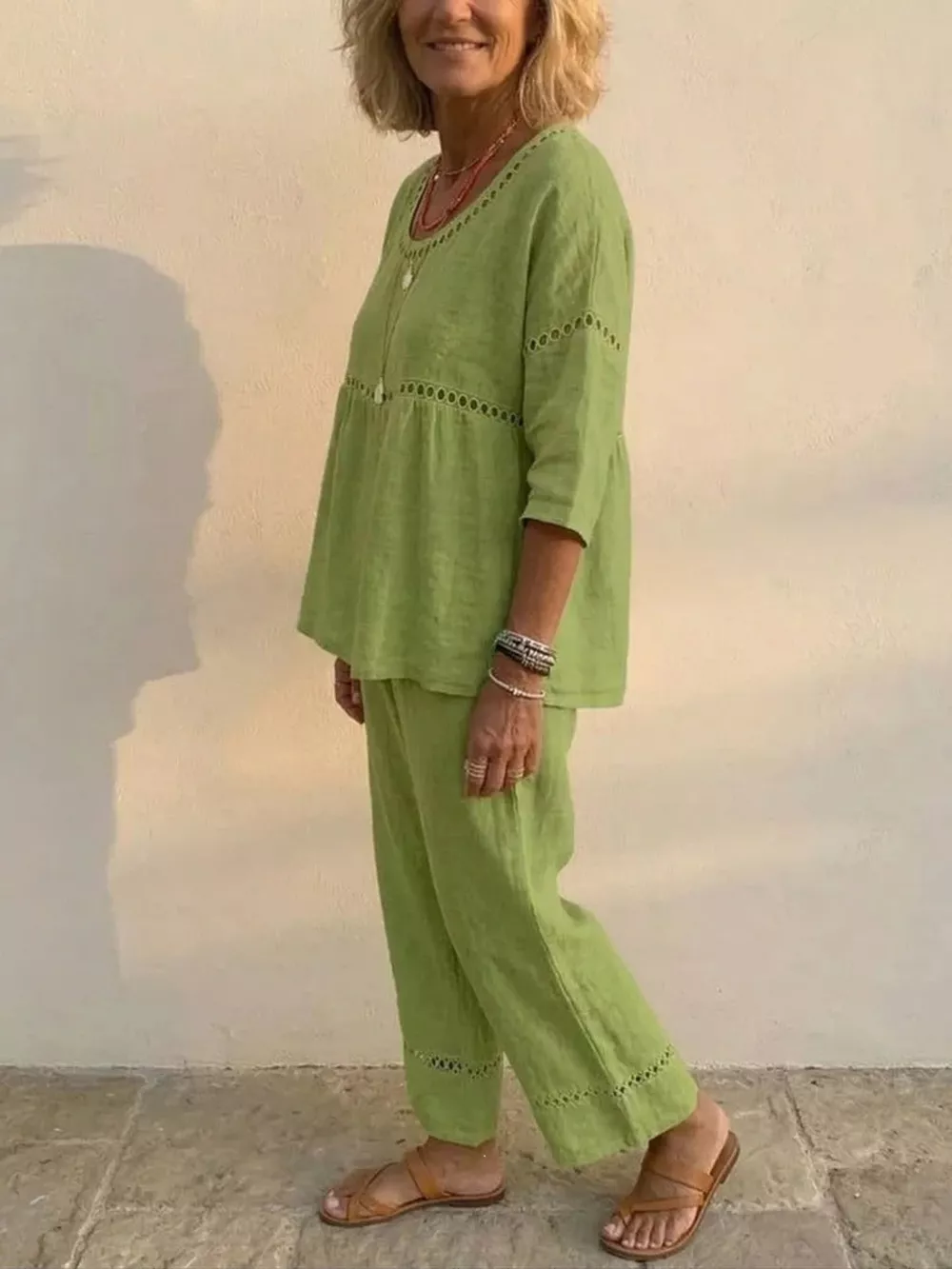 Full Size Hollow-Out Detailing Top and Pants Set Plus Size, image 7