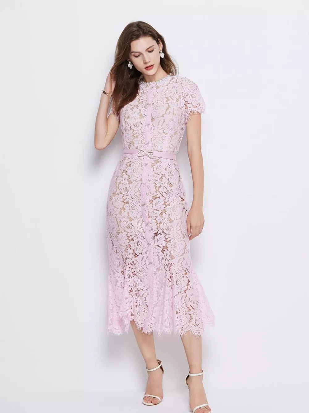 Lace Short Sleeve Mermaid Dress, image 2