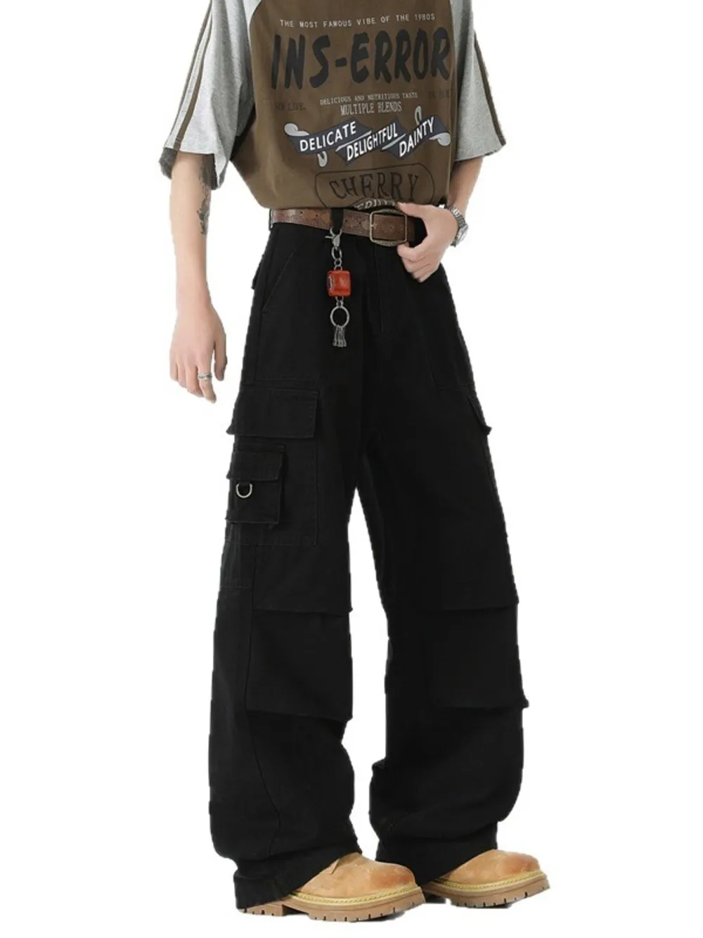 Men's Wide Leg Cargo Pants with Ruched Detail, image 5