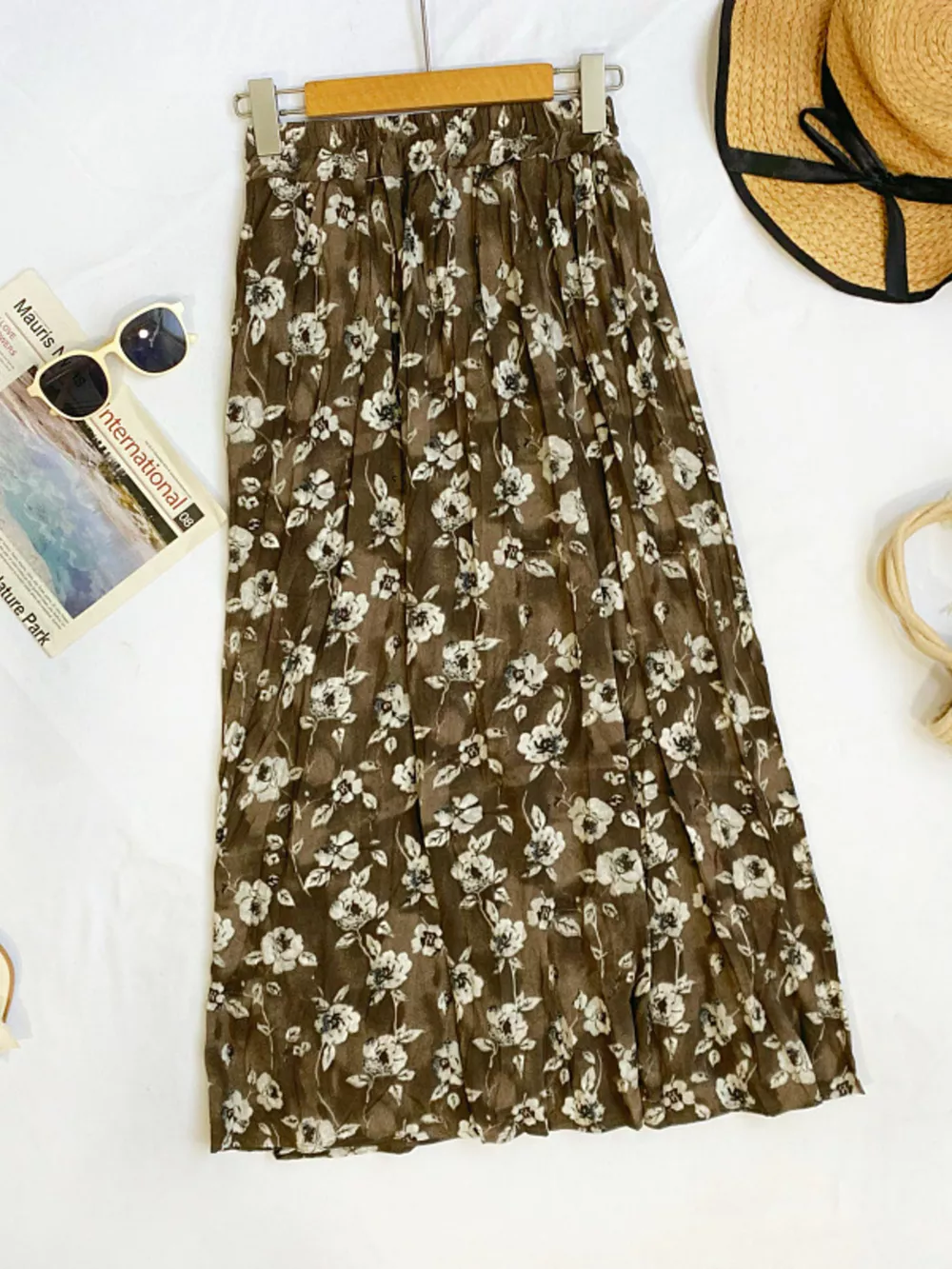 Floral Print Elastic Waist Midi Skirt, image 12