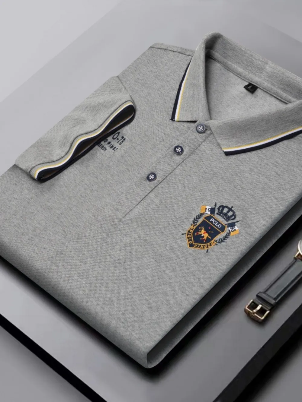 Men's Plus Size Embroidered Detail Short Sleeve Polo, image 4