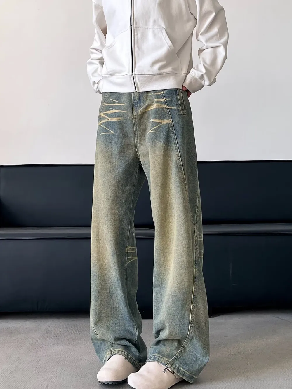 Men's Full Size Vintage Wash Wide Leg Jeans Plus Size, image 2