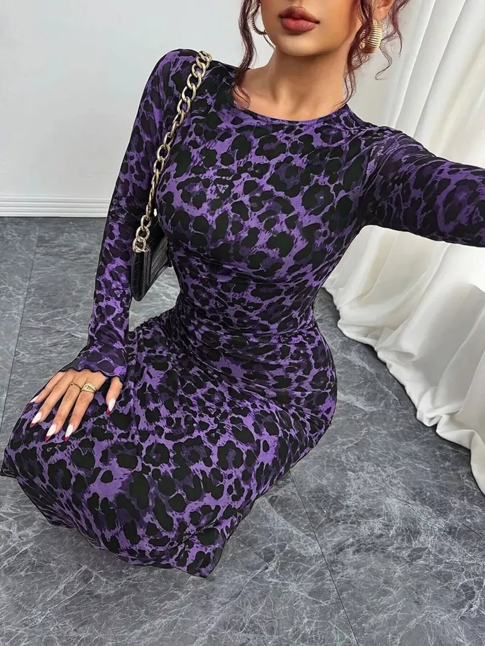 Leopard Ruched Bodycon Maxi Dress, image 4