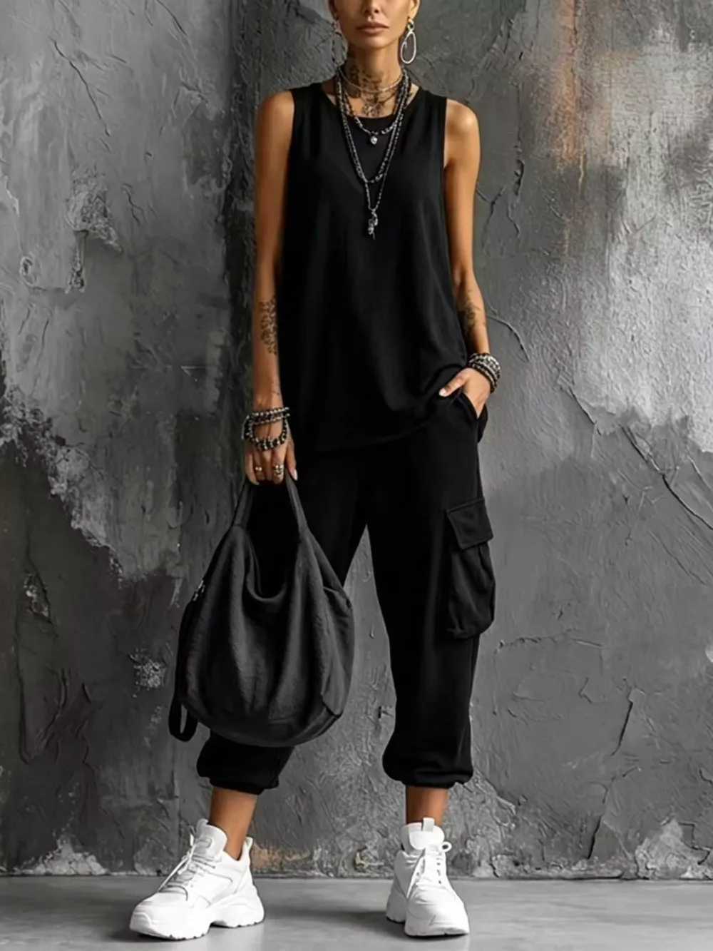 Full Size Casual Tank and Cargo Pants Set Plus Size, image 12