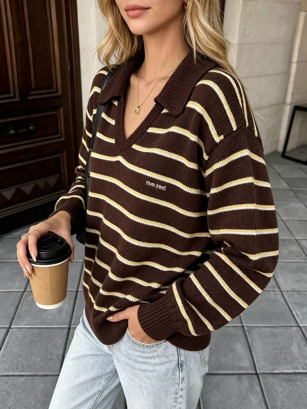 Vintage Striped Polo Collar Sweater, image 2