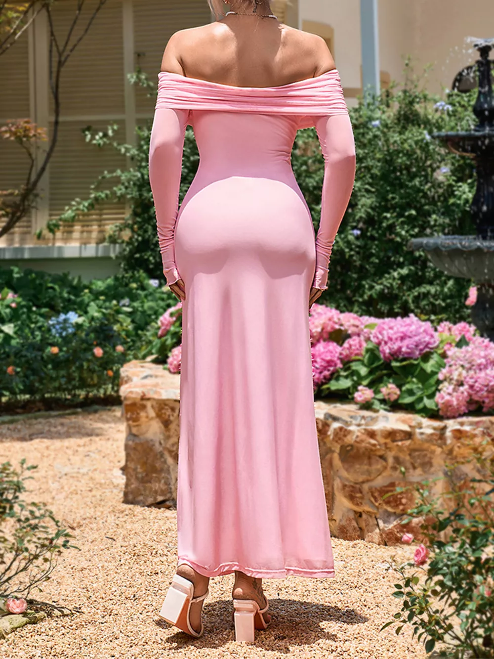Off-Shoulder Ruched Long Sleeve Maxi Dress, image 5