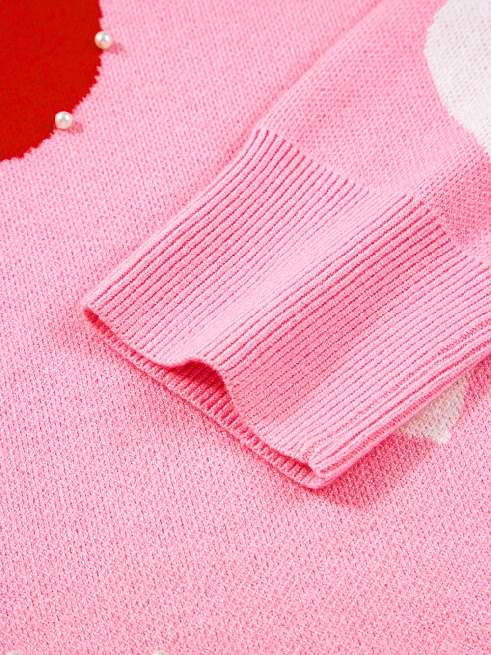 Pearl Embellished Heart Pattern Valentines Day Sweater, image 5