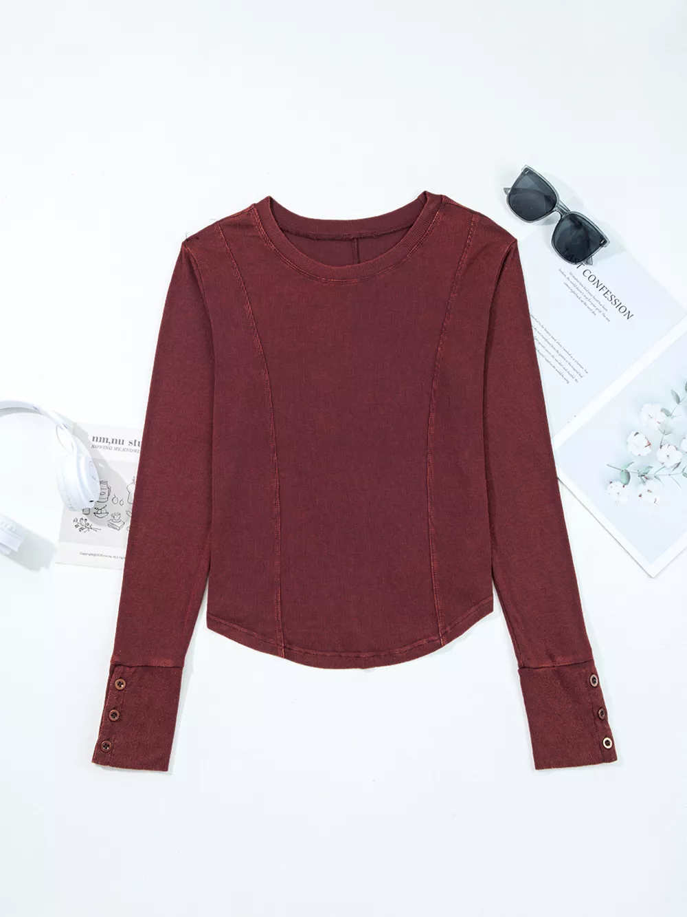 Exposed Seam Ribbed Long Sleeve Top, image 3