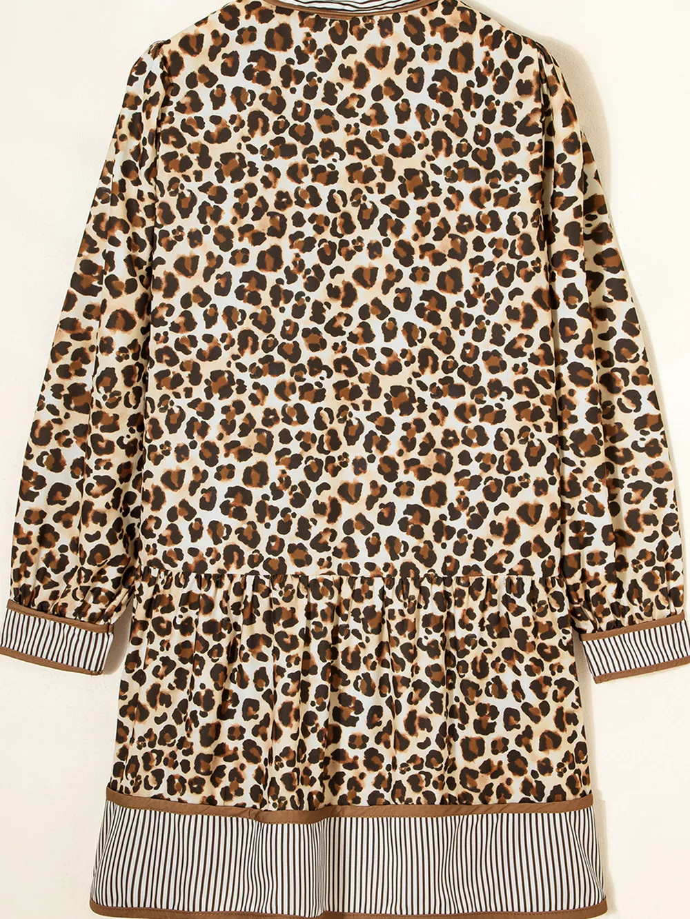 Leopard Print Striped Patchwork 3/4 Sleeve Loose Mini Dress, image 5