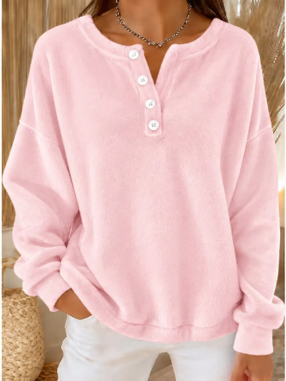 Button Detail Dropped Shoulder Sweatshirt, image 7