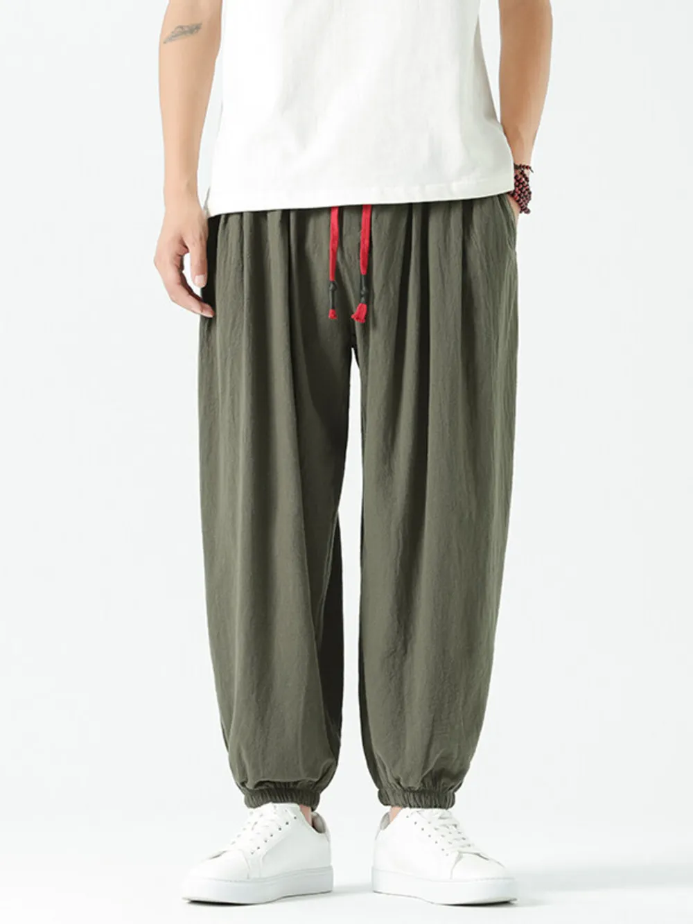 Men's Drawstring Wide Leg Relaxed Fit Pants, image 4
