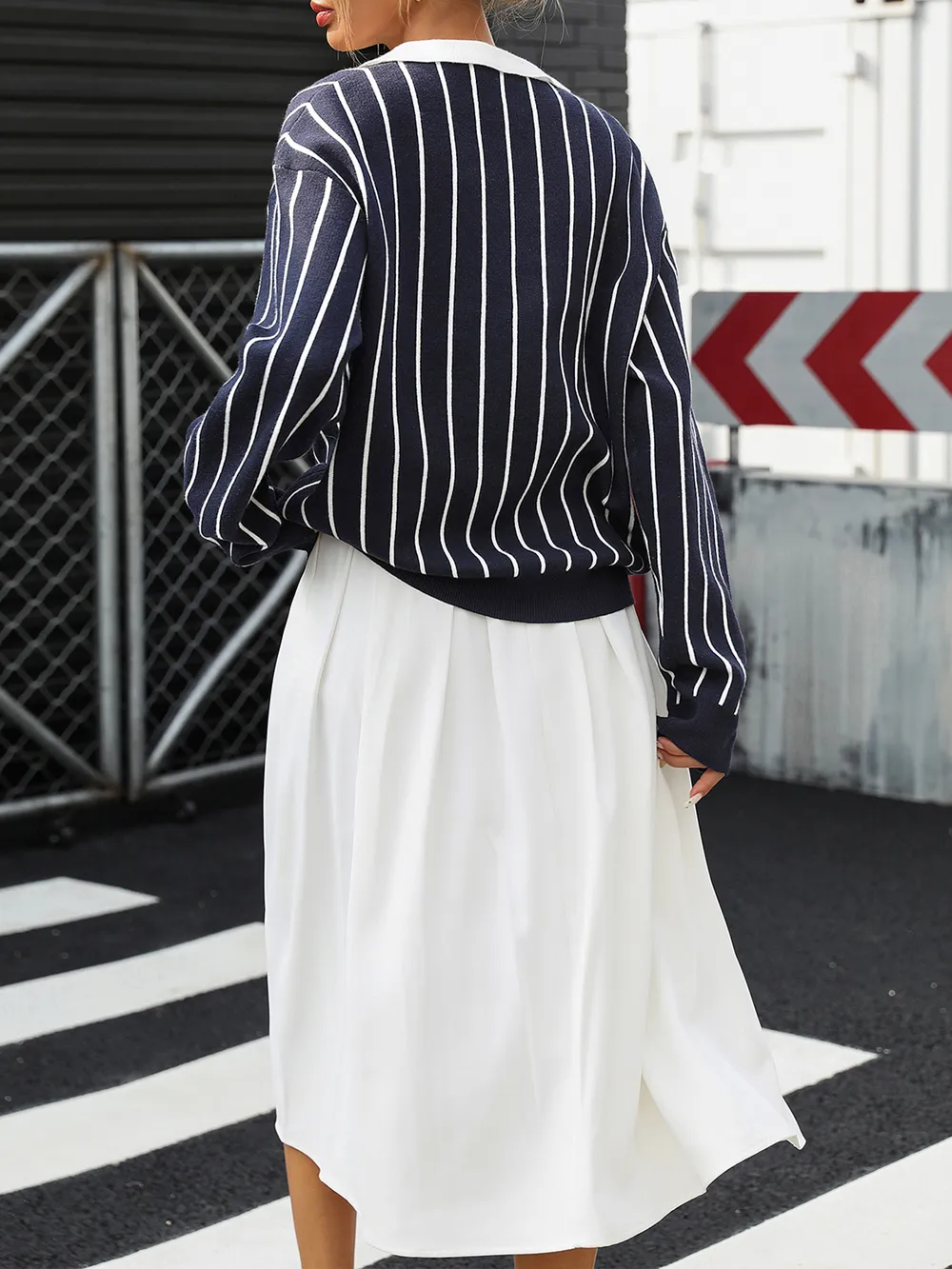 Stripe Contrast Collar Long Sleeve Knit Top, image 4