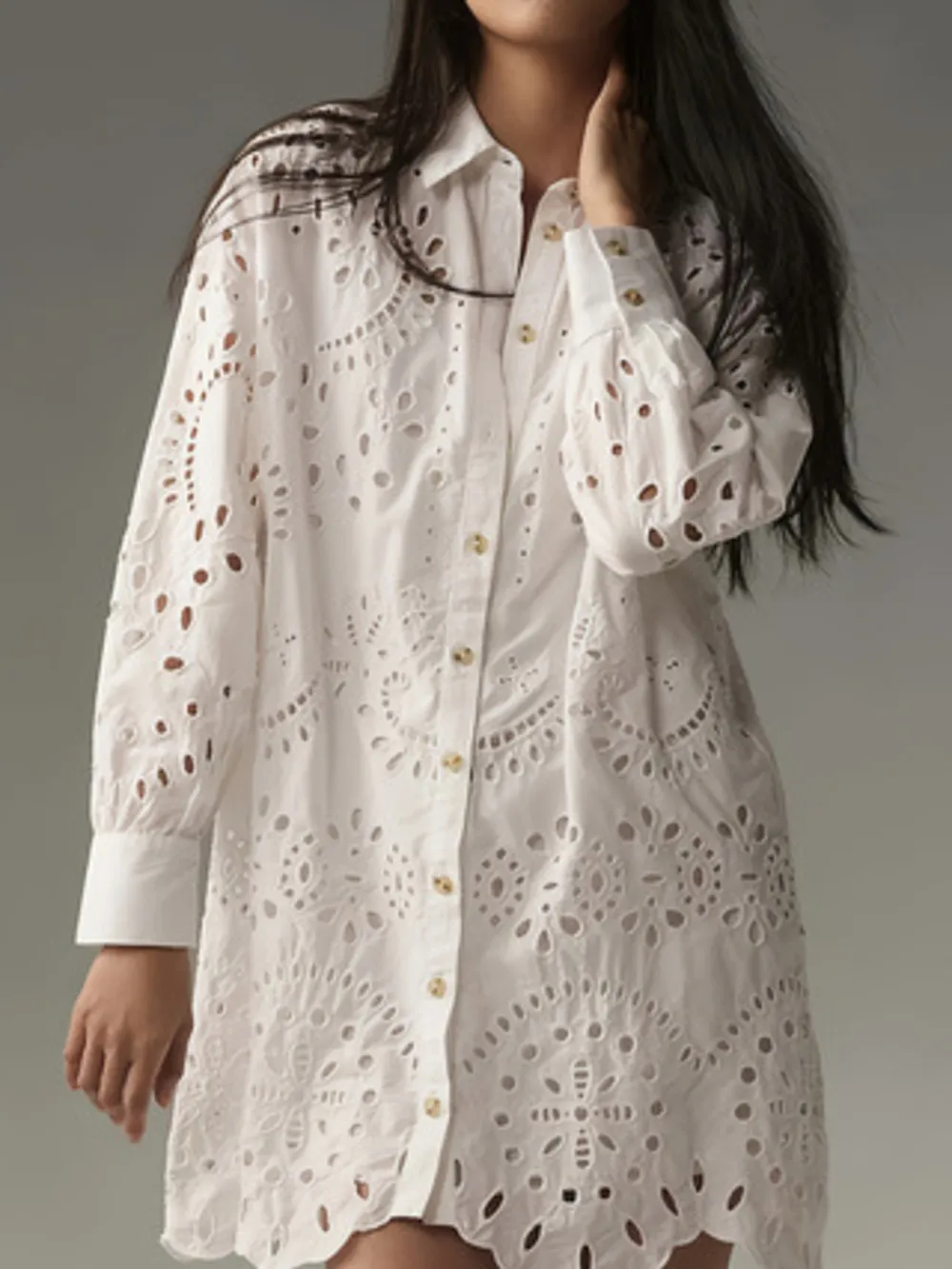 Eyelet Button Front Shirt Dress, image 2